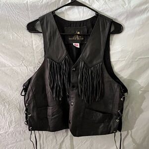 Classic Black Leather Vest with Fringe